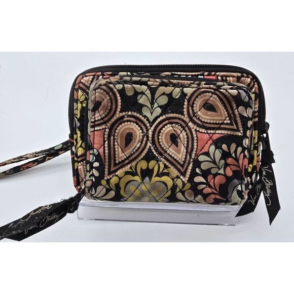 Vera Bradley Wristlet Wallet Paisley Pattern Floral Cotton Black Multicolored - Picture 1 of 5
